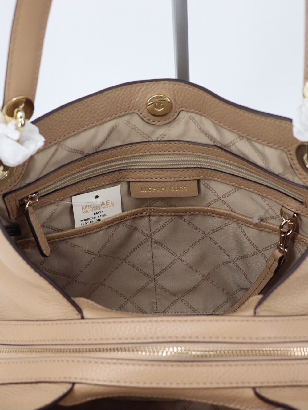 Brand New Michael t Raven Pebbled Leather Large Shoulder Bag Camel - Picture 15 of 16